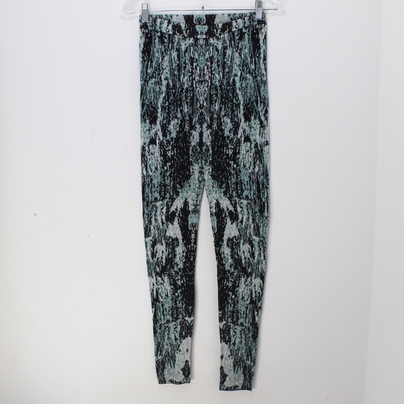 BCBGMAXAZRIA Silk Jacquard Leggings Aqua Cotton Blend Full Length Small S - Picture 4 of 12